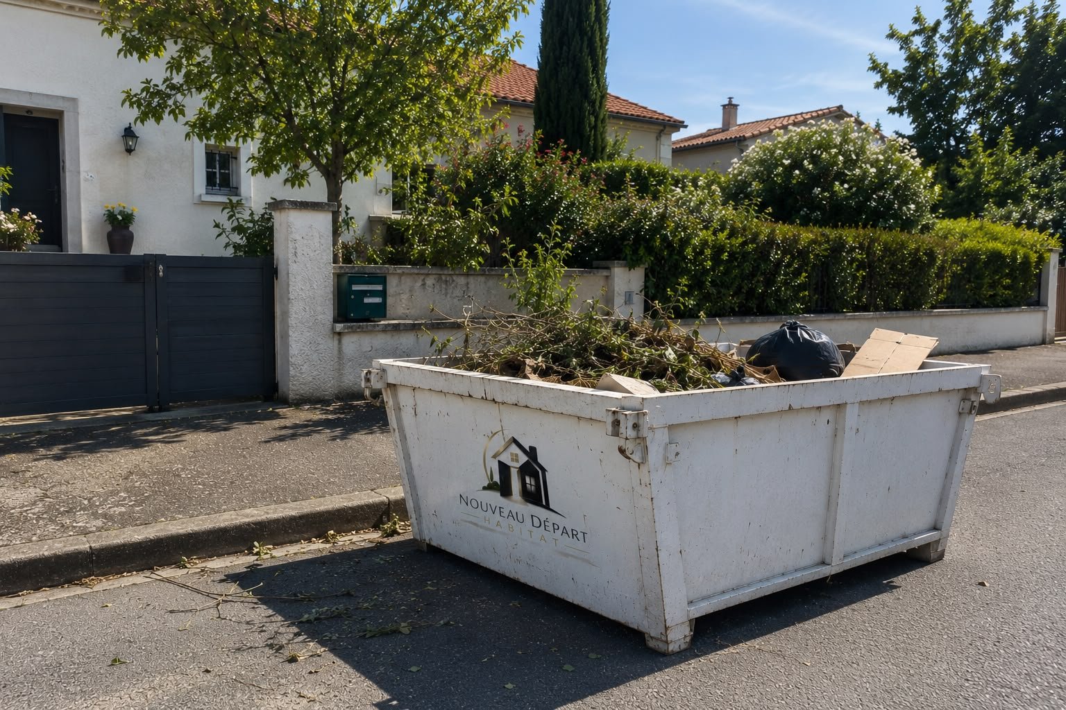 Benne de débarras dans une rue du Var